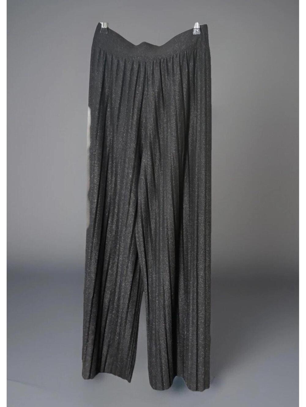 Black Sparkle Wide Leg Pants Flowy Stretch Elastic Waist